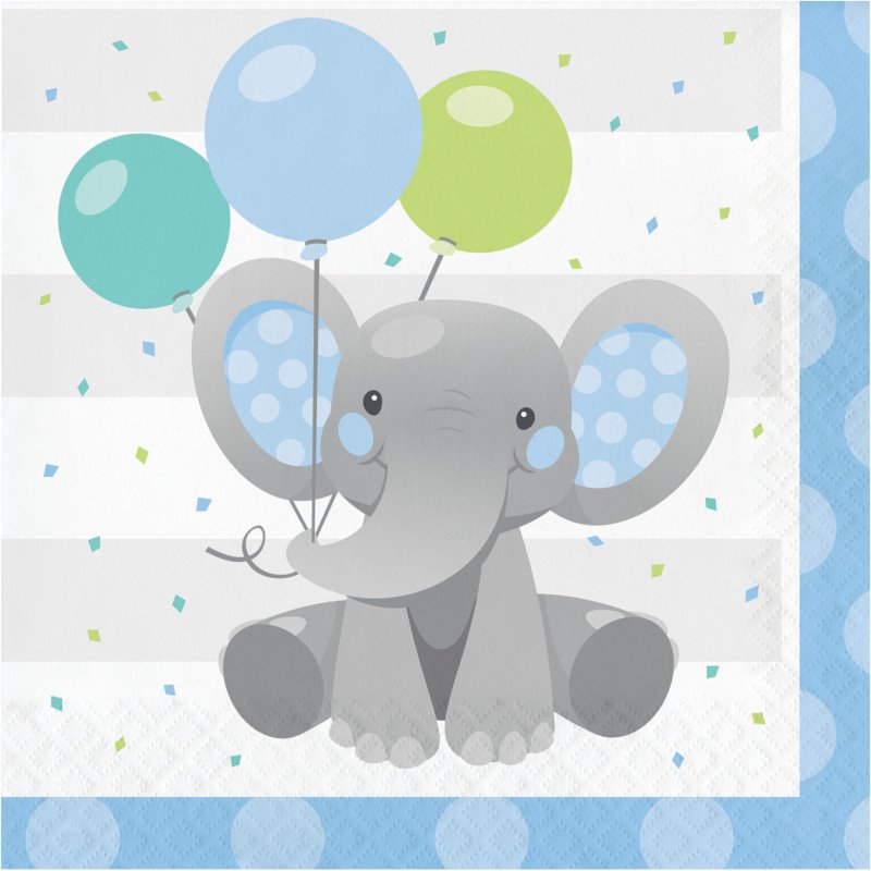 20 SERVIETTES 33 CM ELEHANT BLEU FÊTE