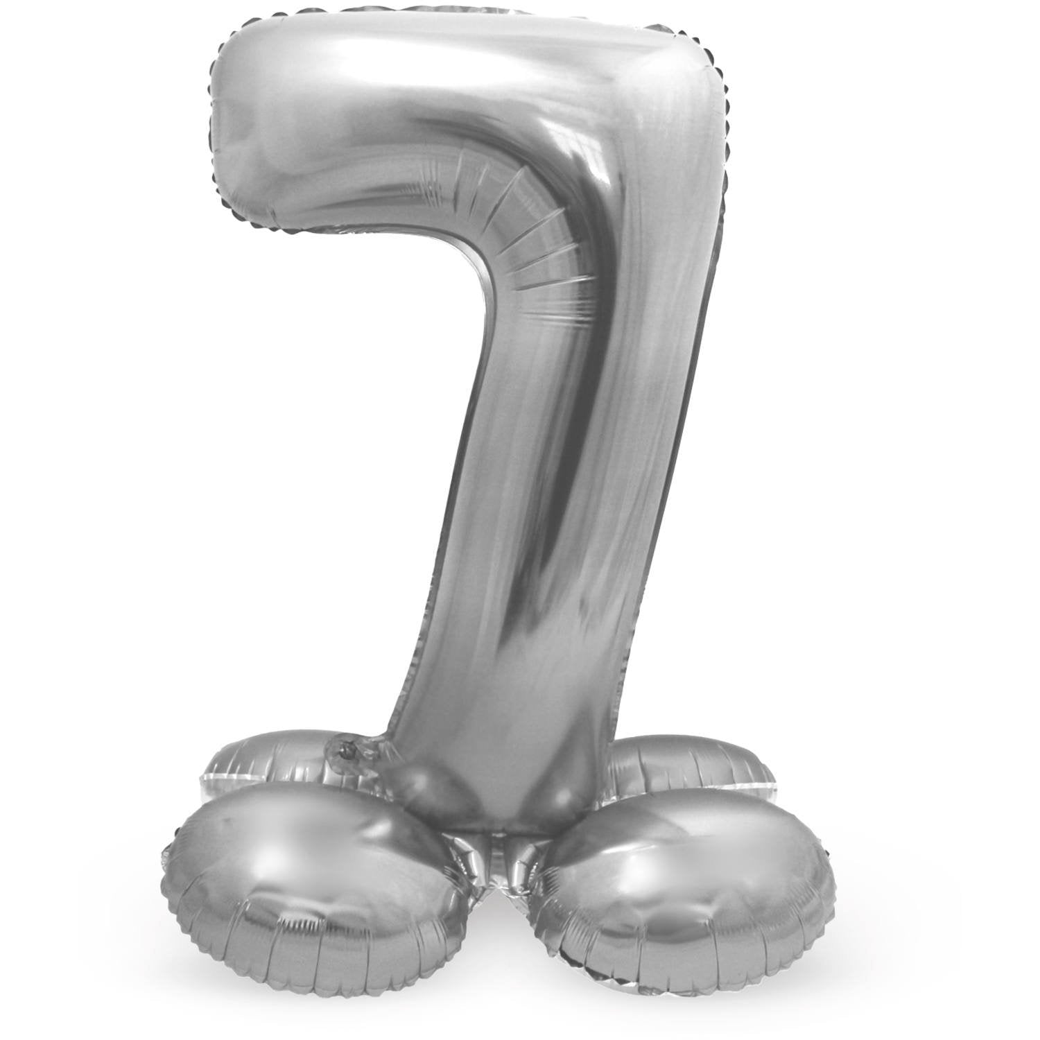 Palloncino numero 7, 72 cm, argento, con supporto