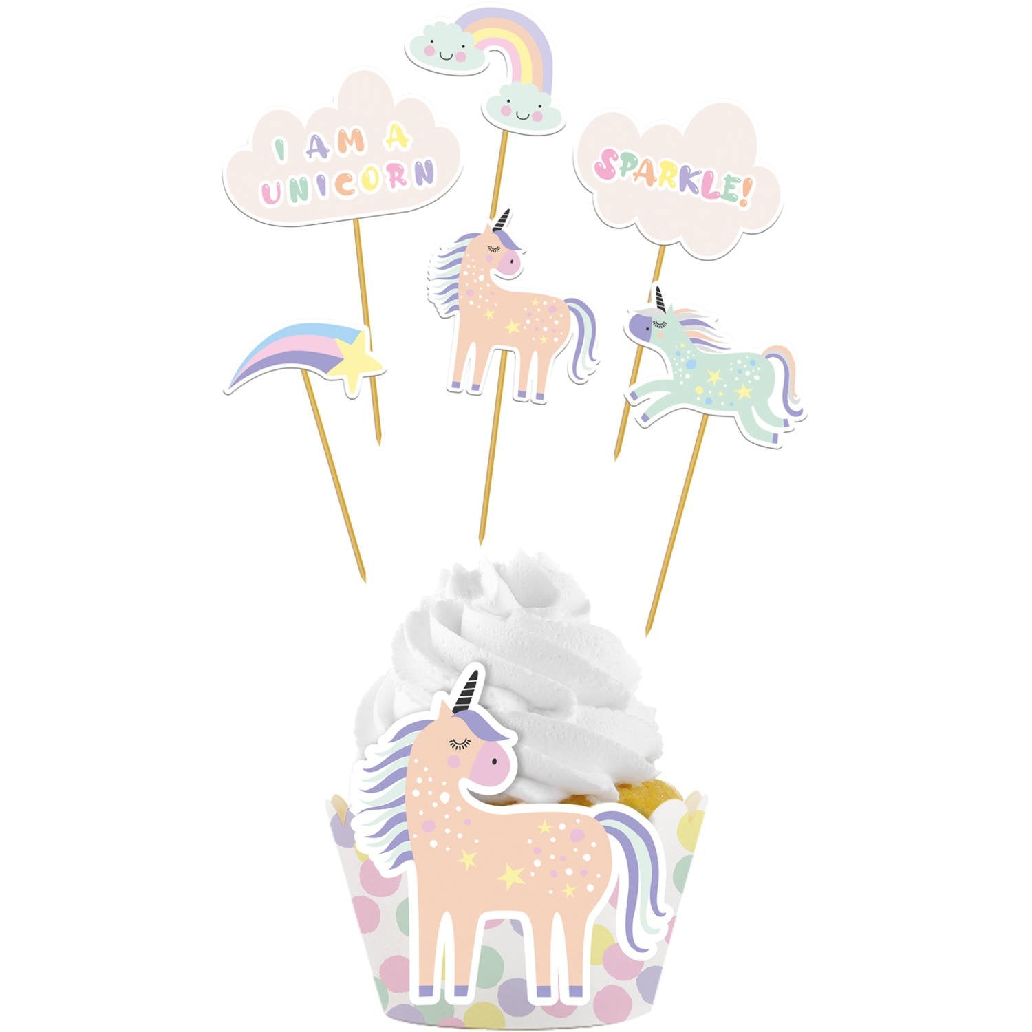 6 Toppers y 6 Capsulas Cupcake Unicornio