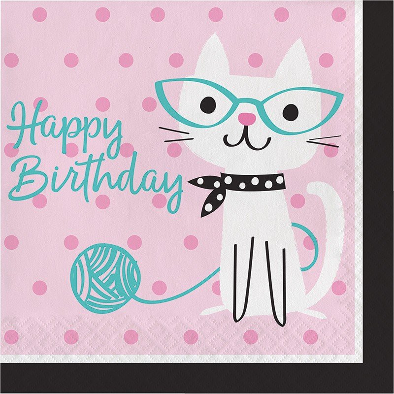 16 TOVAGLIOLI 33 CM BUON COMPLEANNO FESTA DEI GATTI