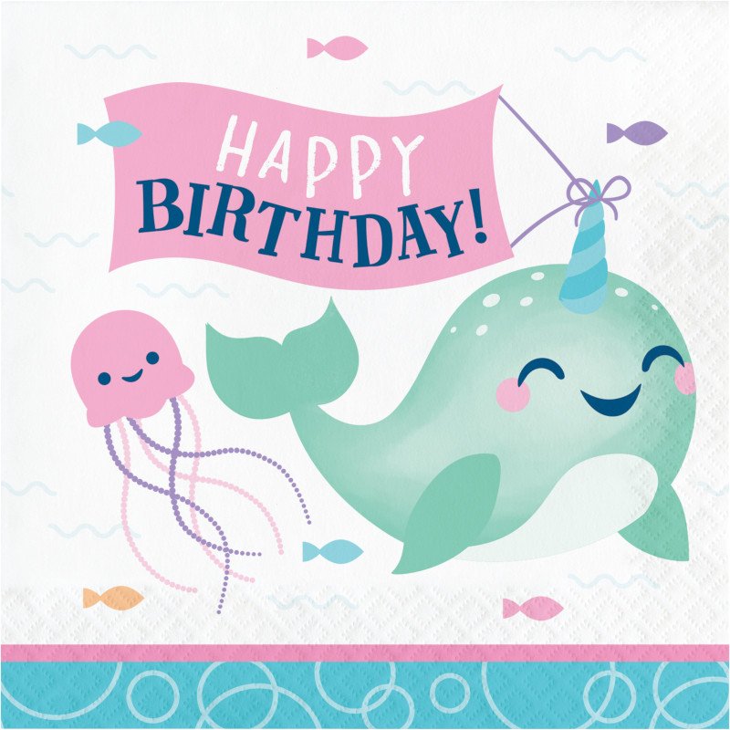 16 Tovaglioli 33 cm HBD NARWHAL PARTY BKF