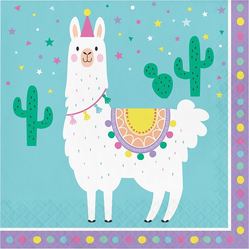 16 serviettes de table Lama Party 33 cm