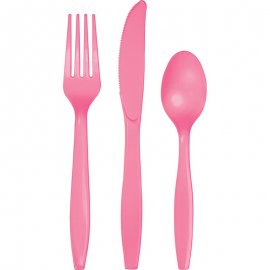 18 POSATE IN PLASTICA PREMIUM ROSA CONfetto