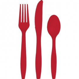 18 POSATE IN PLASTICA ROSSA CLASSICA PREMIUM