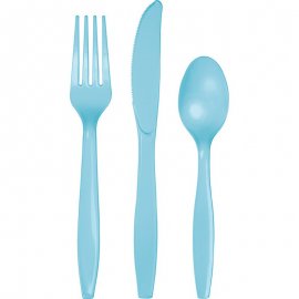 SET DI 18 POSATE IN PLASTICA PREMIUM BLU PASTELLO