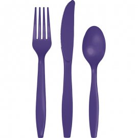 18 POSATE IN PLASTICA VIOLA PREMIUM
