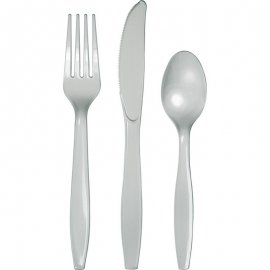 18 POSATE IN PLASTICA ARGENTO LUCENTE PREMIUM