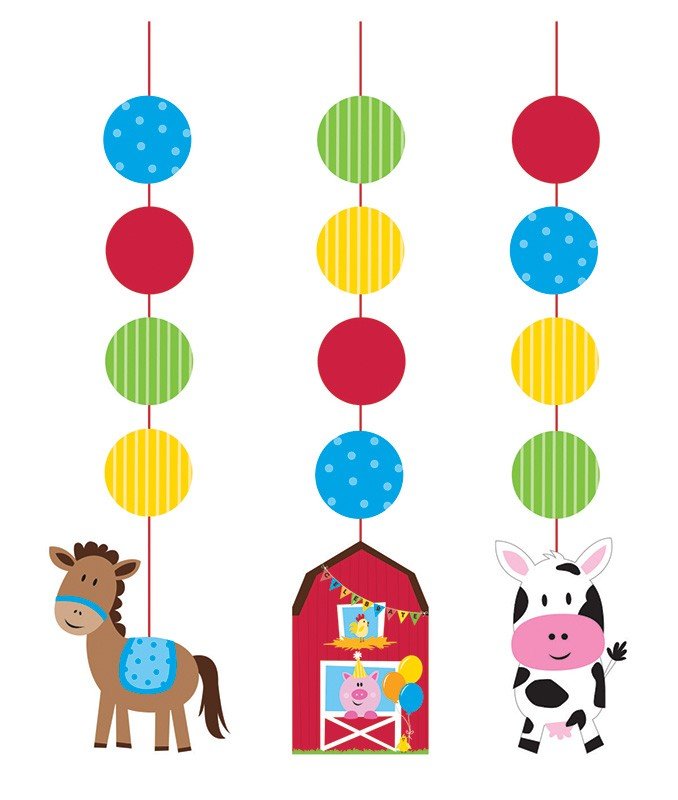 3 DECORACIONES COLGANTES 91 CM FARM ANIMALS