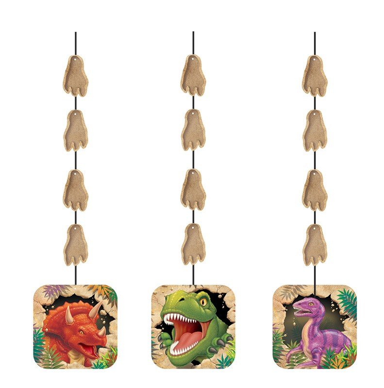 3 DÉCORATIONS SUSPENDUES 91 CM DINO JURASSIQUE