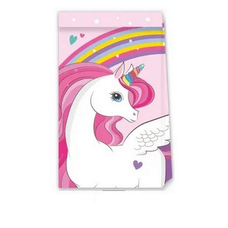 4 sacchetti di carta con colori arcobaleno di unicorni