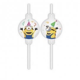 4 pailles en papier Minions