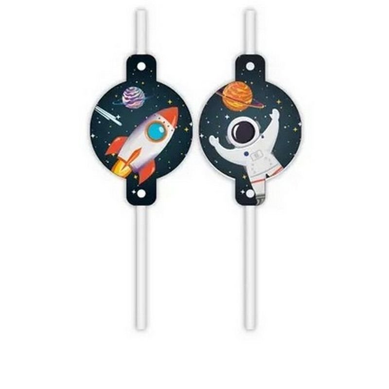 4 pailles en papier en forme de fusée spatiale