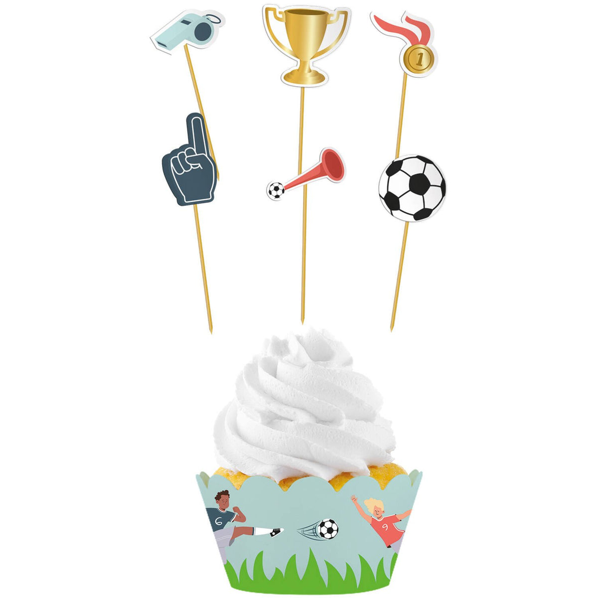 6 decorazioni per cupcake a tema calcio