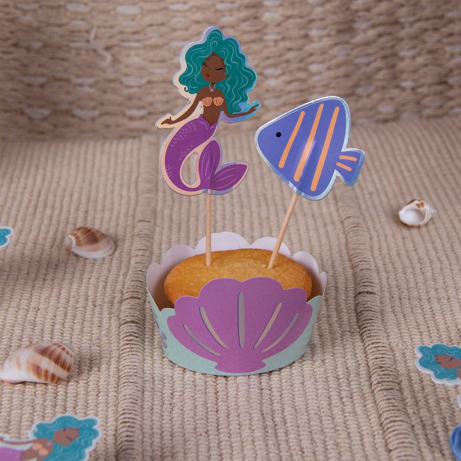 6 decorazioni per cupcake a forma di sirena magica