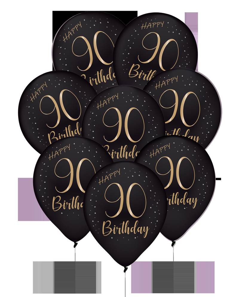 8 Globos Latex Elegant Negro 90 Años