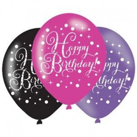 8 Globos de Látex Elegant Pink Happy Birthday