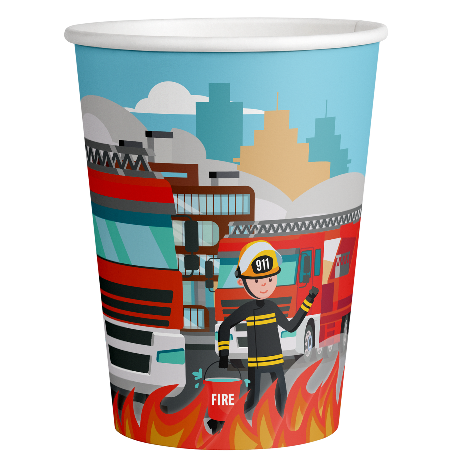 8 BICCHIERI 250 ML CAMION DEI POMPIERI IN FIAMME