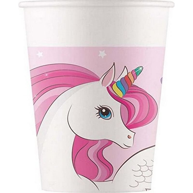 8 bicchieri di carta con colori arcobaleno a forma di unicorno