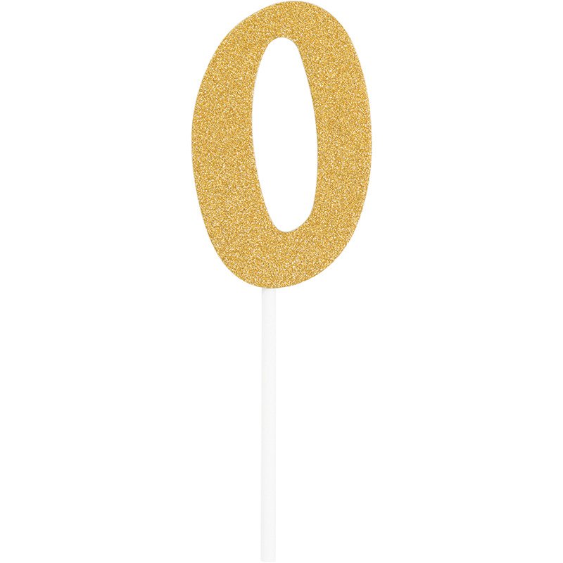 DECORAZIONE PER TORTA NUMERO 0 GLITTER ORO