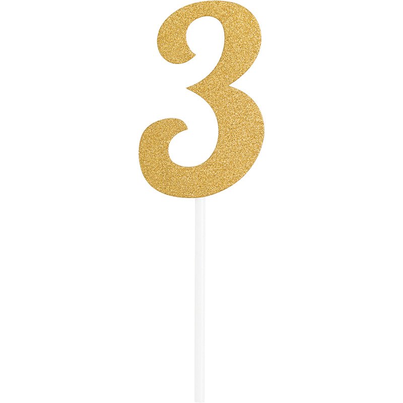 DECORAZIONE PER TORTA N. 3 GLITTER ORO