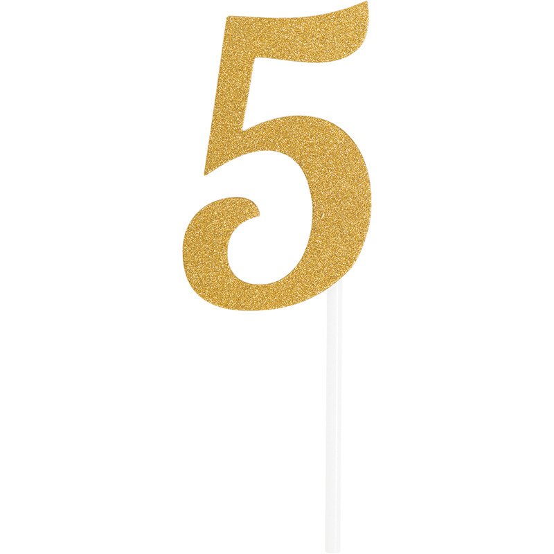DECORAZIONE PER TORTA N. 5 GLITTER ORO