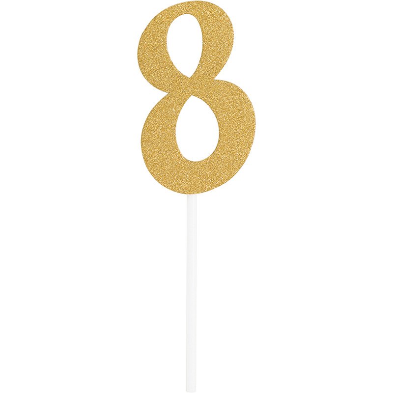 DECORAZIONE PER TORTA NUMERO 8 GLITTER ORO