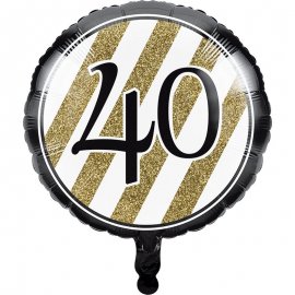Ballon métallisé 45 cm « 40 » noir et or