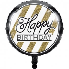 Ballon en aluminium 45 cm « Joyeux anniversaire » noir et or
