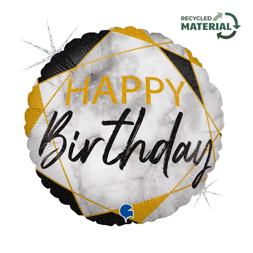 Palloncino in marmo opaco Buon compleanno nero