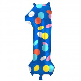 Palloncino numero 1 a pois colorati 86 cm