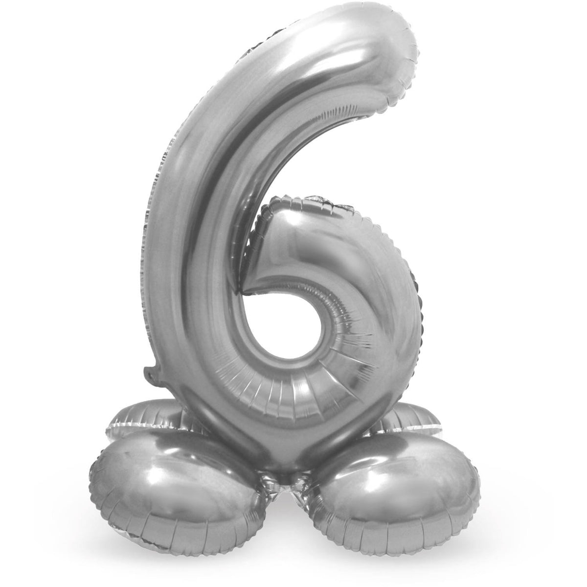 Palloncino numero 6, 72 cm, argento, con supporto