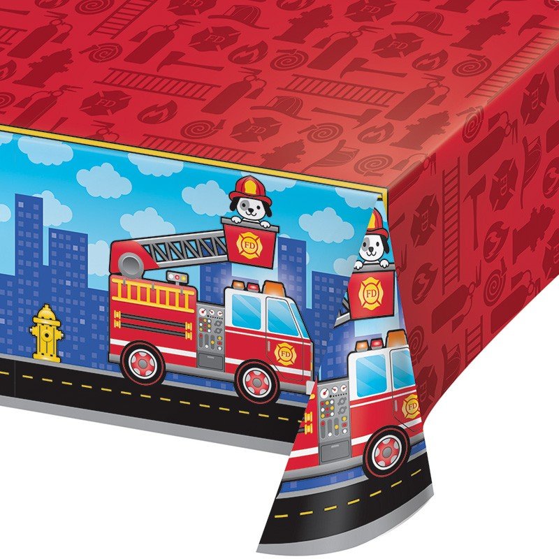 TOVAGLIA DI PLASTICA 259 x 137 CM CAMION DEI POMPIERI IN FIAMME